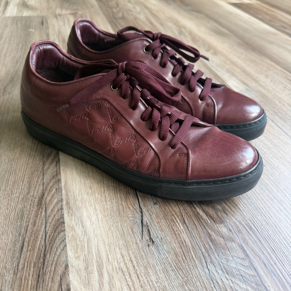 Paul Smith Basso Bordo Burgundy Embossed Leather Low Top Sneakers Mens 10